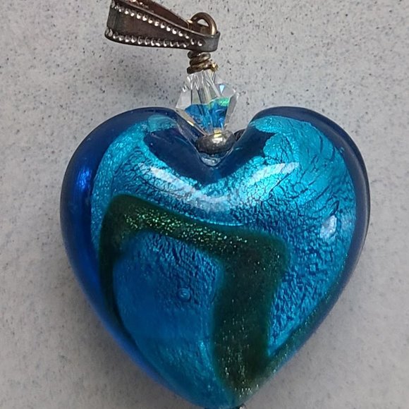 Blue Blown Glass Heart Shaped Pendant with Chain - Picture 7 of 9